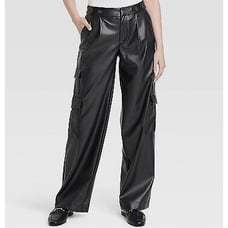 A New Day Women's High-Rise Straight Faux Leather Cargo Pants Black Size 8