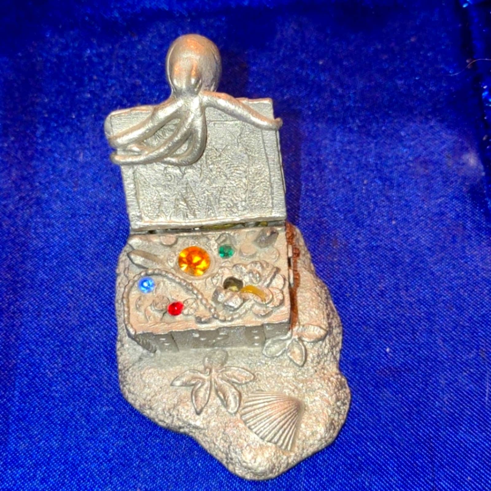 Old vintage pewter treasure chest with crystals