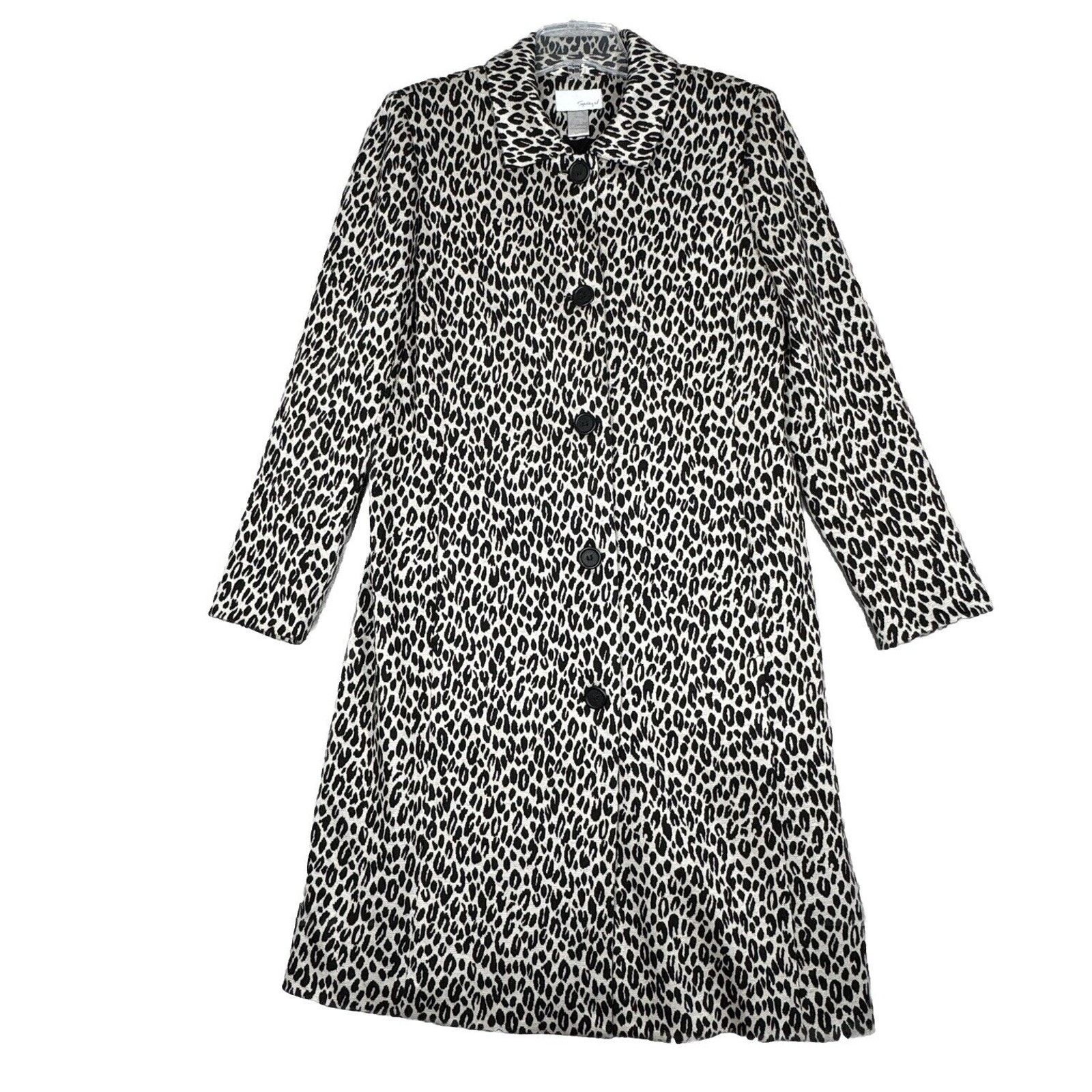 Spiegel Coat Womens 10 Gray Black Cheetah Pea Coat Neutral Edgy Grunge Vintage