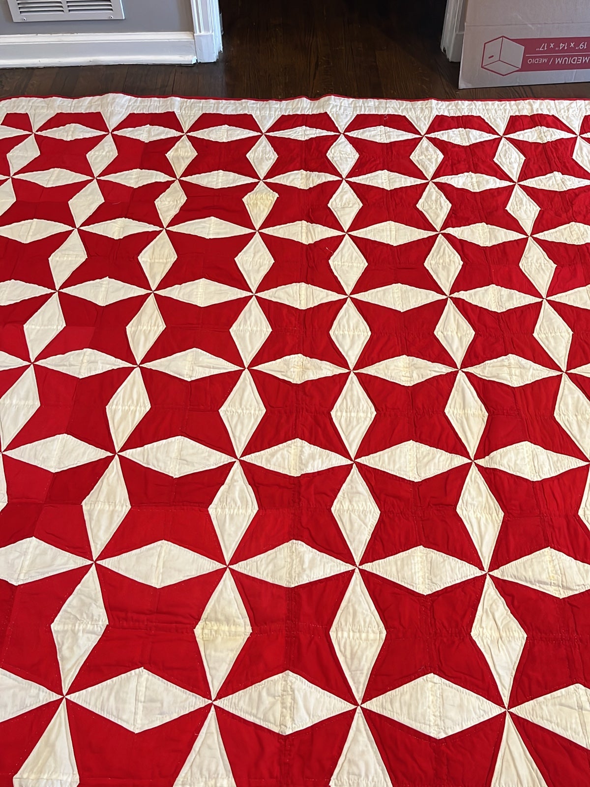 Red & white hand quilted quilt