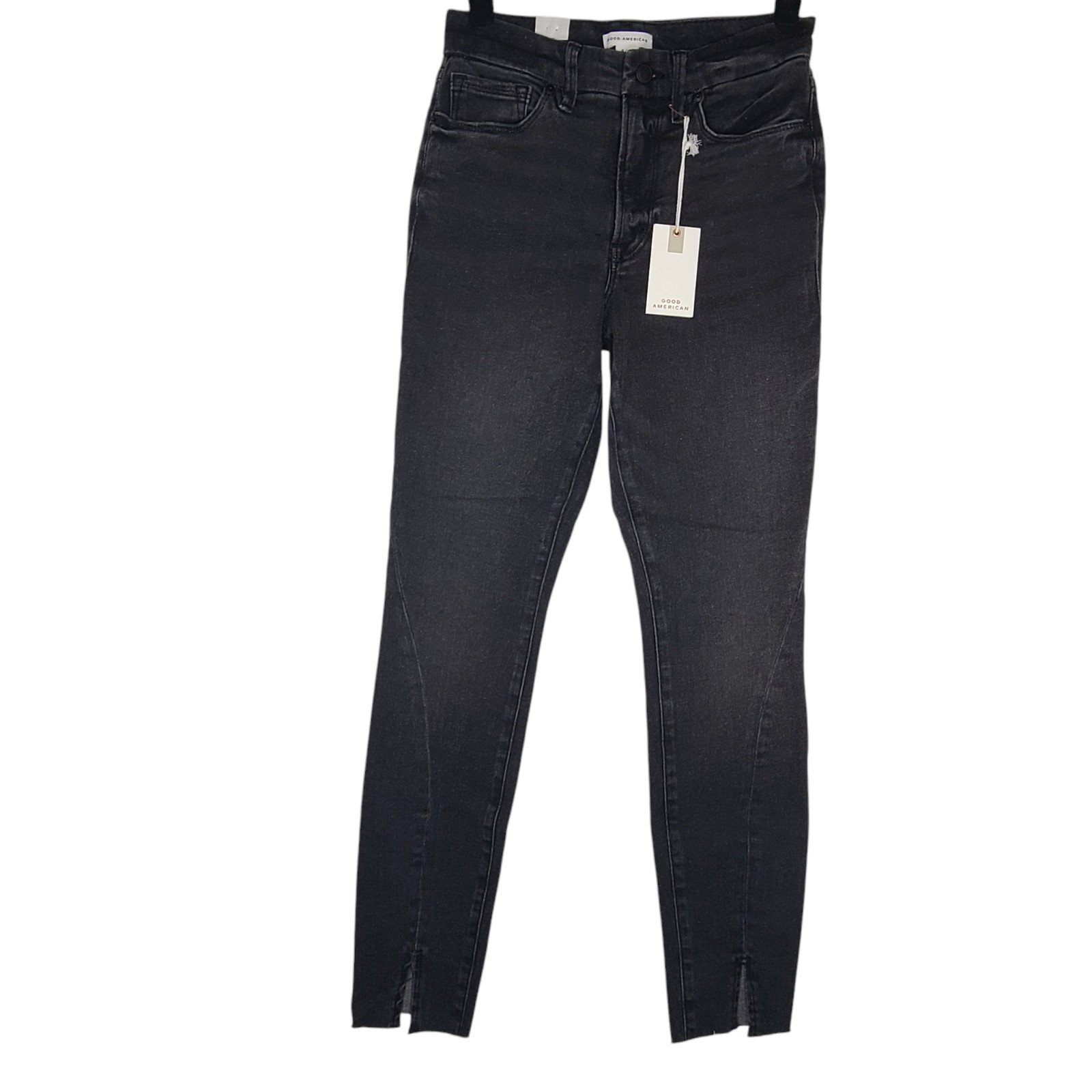 Good American Good Leg Twisted Slit Jeans Washed Black GLTS419T Size 4/27 NWT