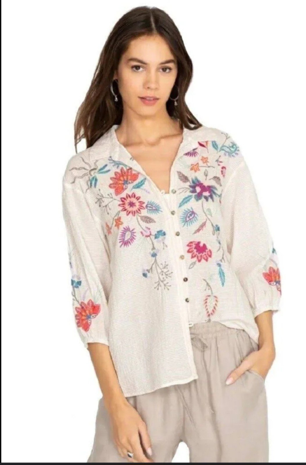 Johnny Was Workshop Phoebe Button Front Easy Blouse Size S