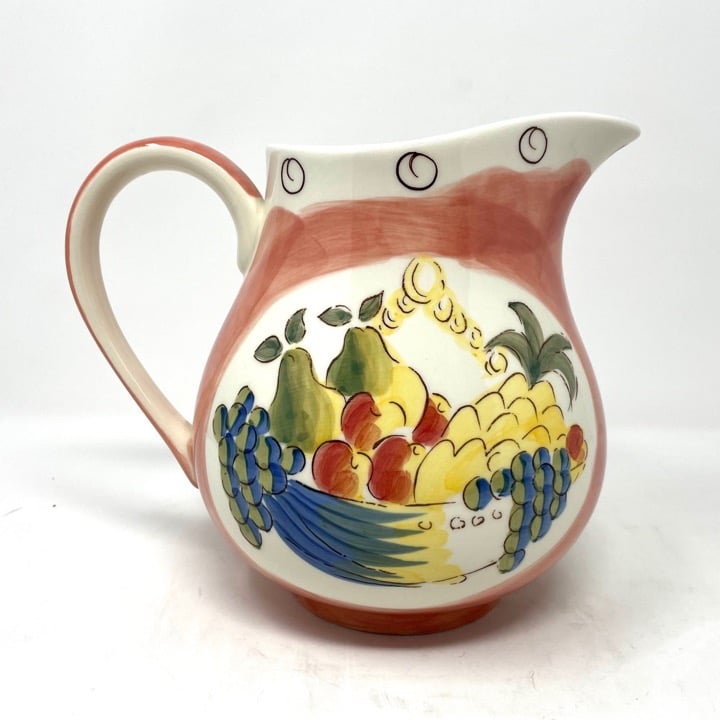 Vintage Laura Ashley Pitcher w/Fruit on Scale Handprinted Design Circa 1994