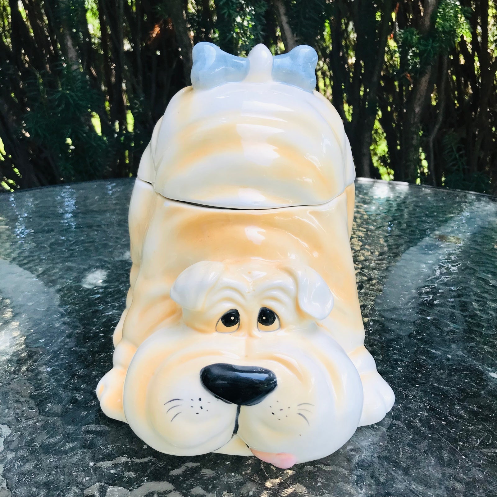 Vintage Ceramic Quirky Friendly Playful Shar Pei Puppy Dog Treat Cookie Jar