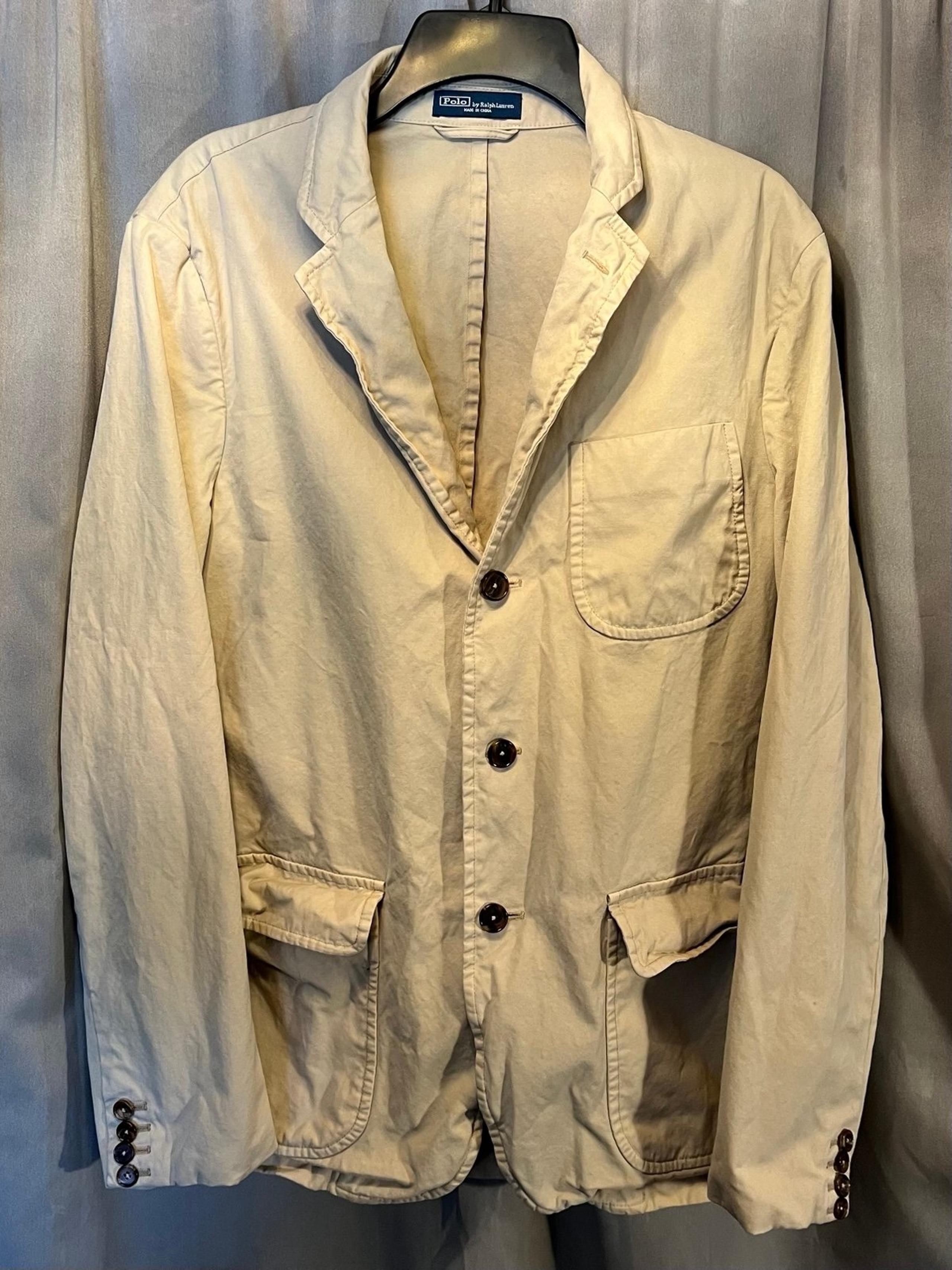 Vintage Polo Ralph Lauren Beige Blazer Jacket Button Up Coat Sz 42R