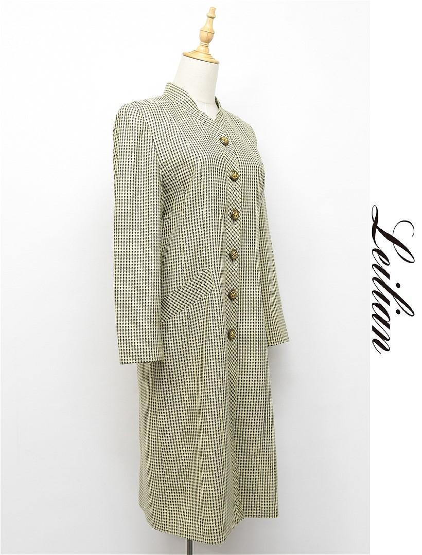 E461/Excellent Condition Leilian Long Coat Stand Collar German Fabric Light Green