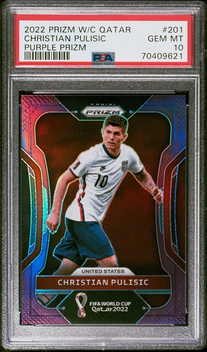 2022 Panini Prizm World Cup Qatar Christian Pulisic 201 Purple /199 PSA 10 Pop 1