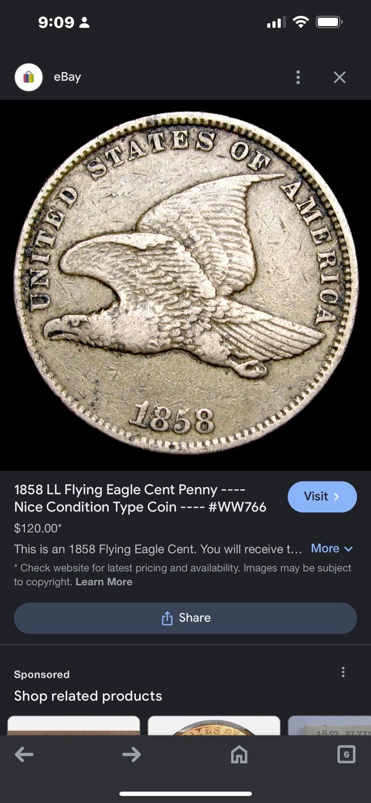 flying eagle coin 1858 nice coin