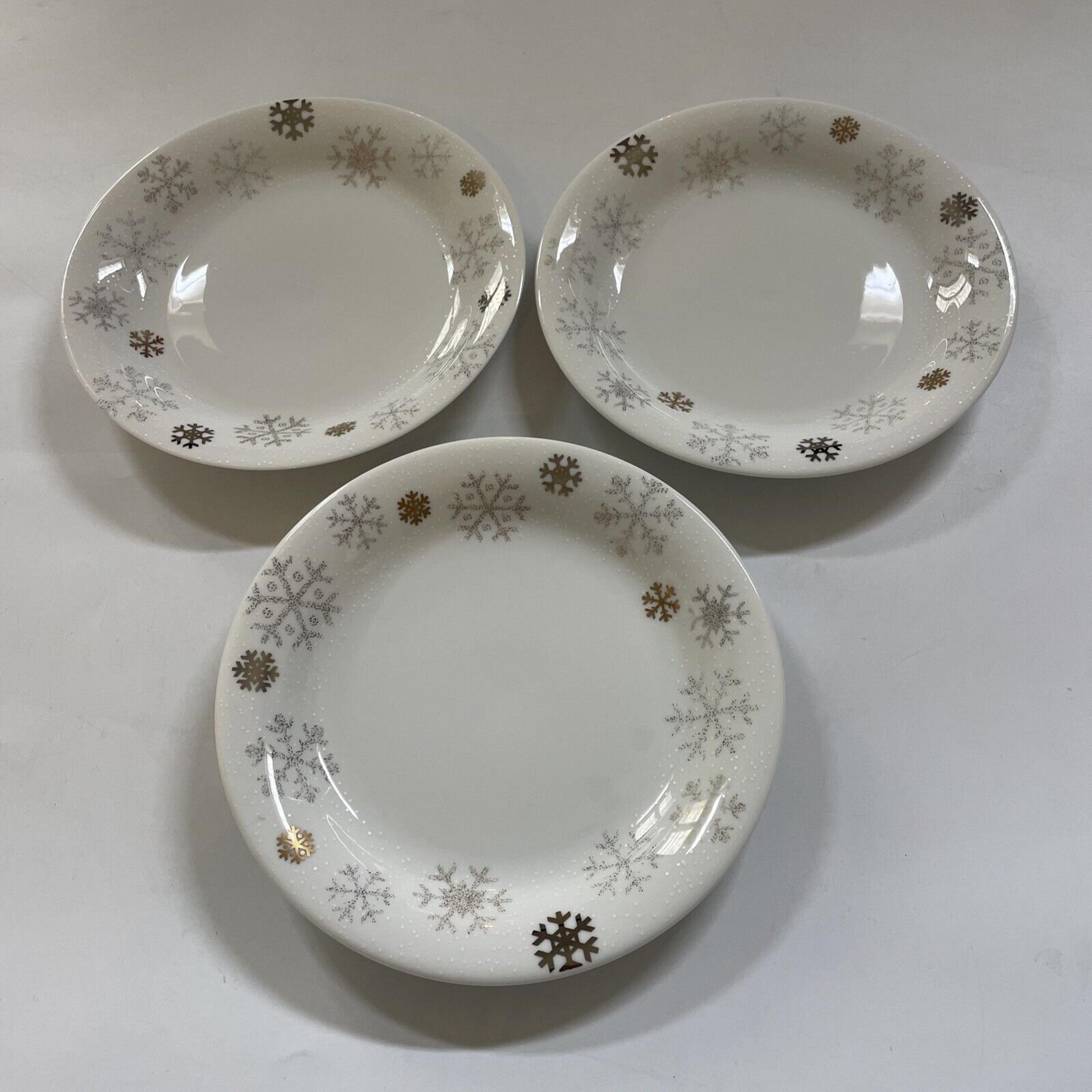 DANSK Snowflake Set of 3 Bread Butter Plates 6 3/4” Gold Accents Discontinued