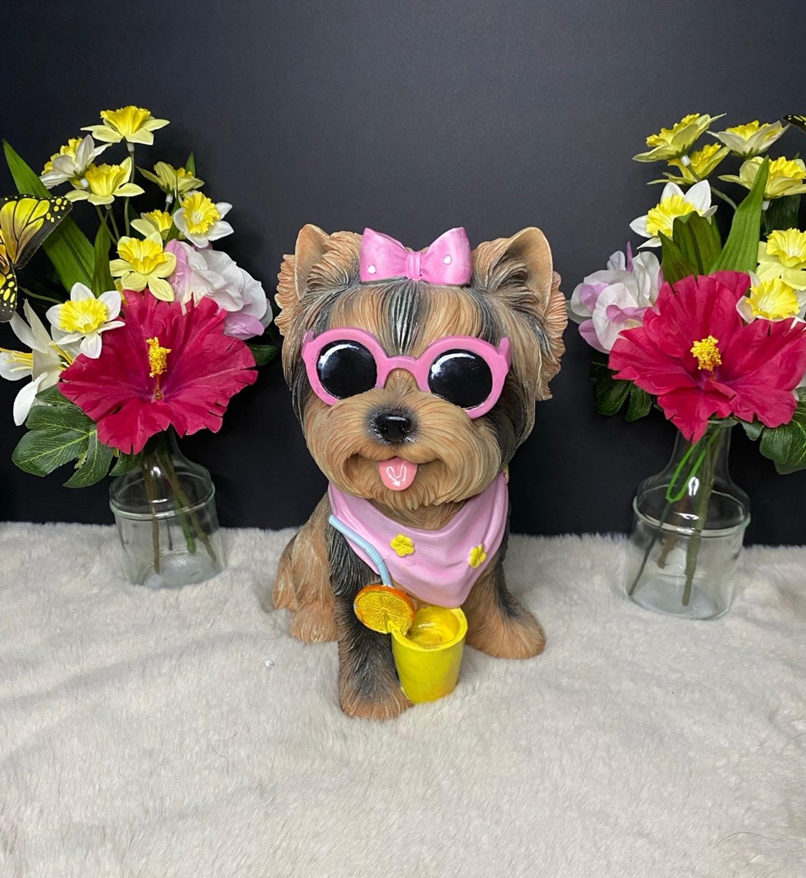 Summer Yorkie w Sunglasses & Pink Bow