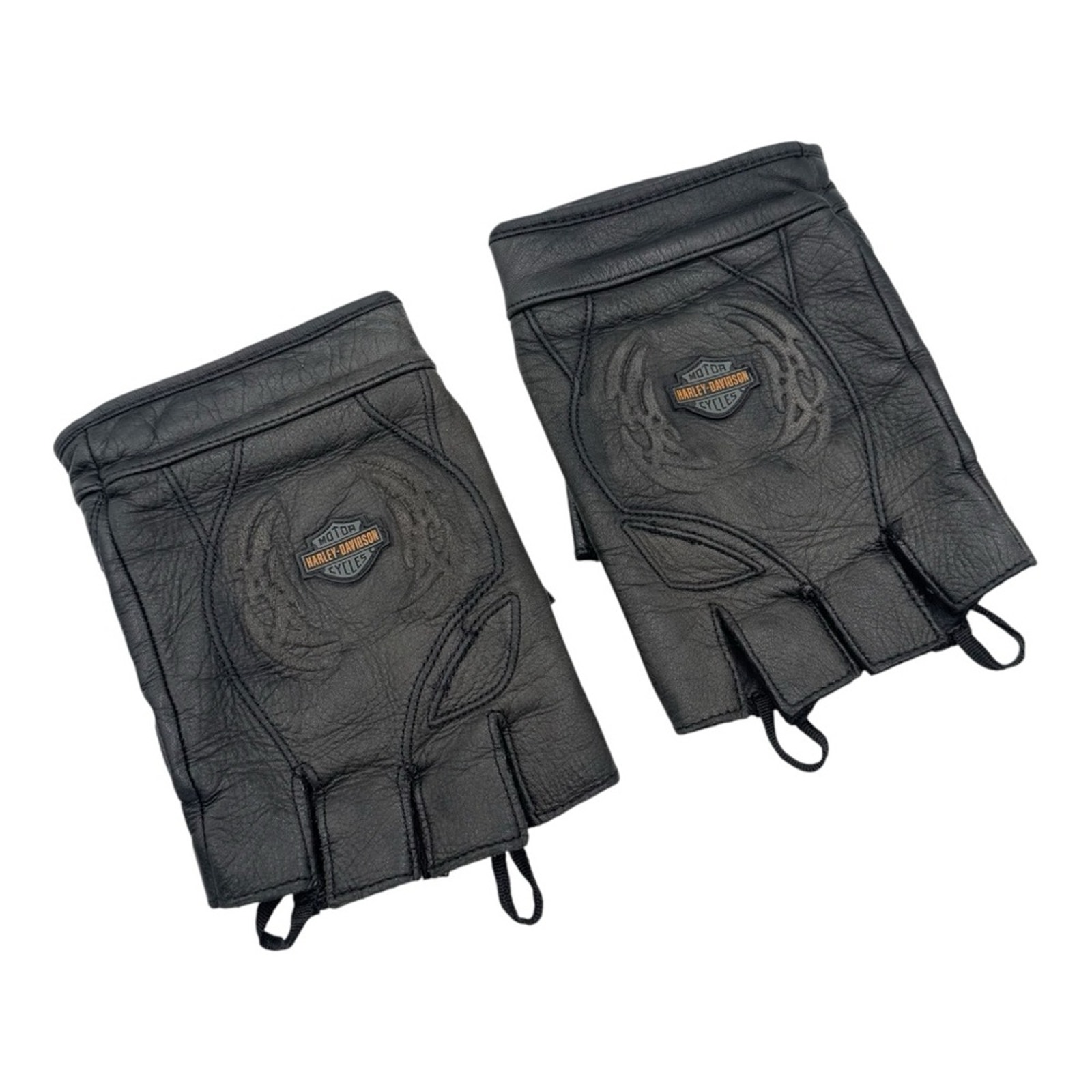 Harley Davidson Black Fingerless Leather Biker Gloves Men’s Size Large