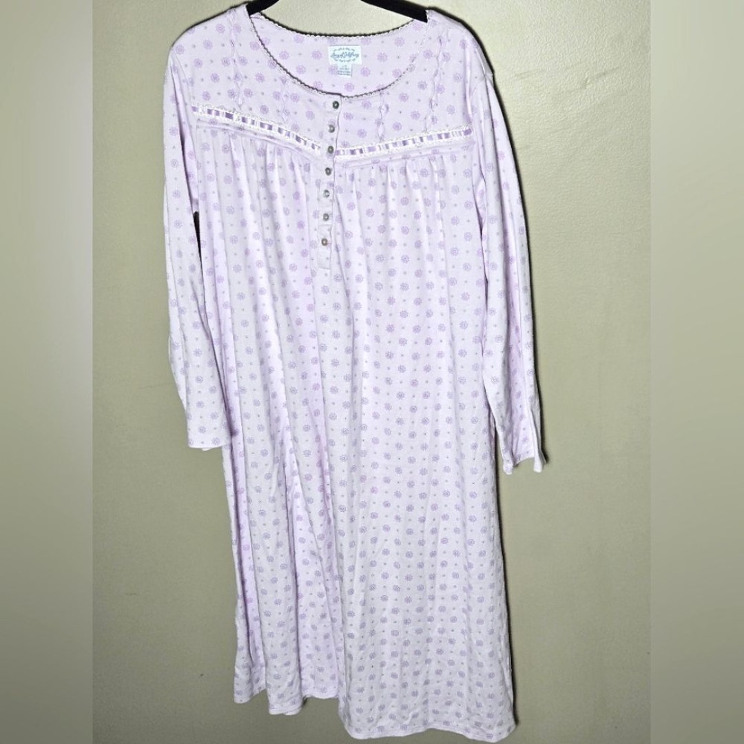Lanz Of Salzburg Cottagecore Grandmacore Henley Nightgown, Large