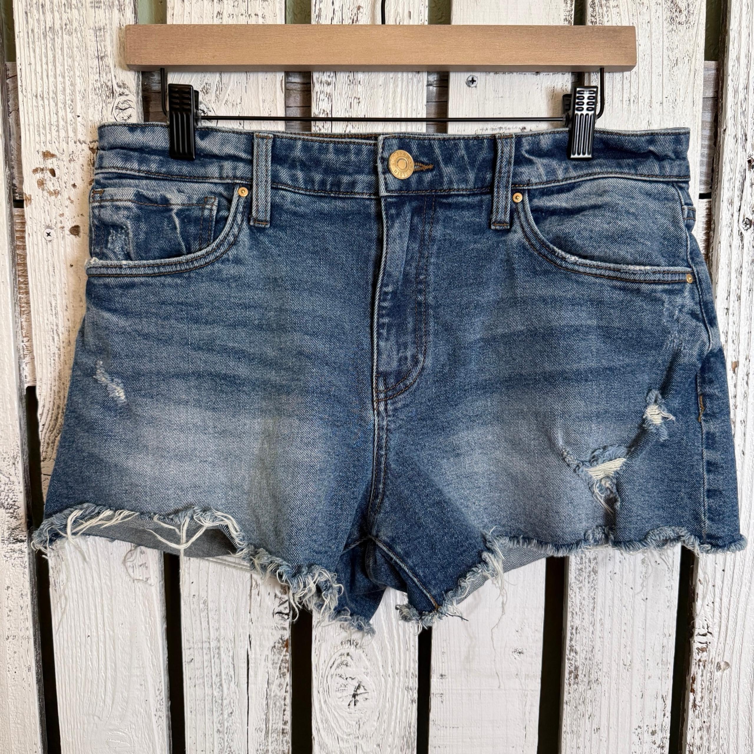 KUT from the Kloth Jane High Rise Cut Off Shorts Women Size 8 Blue Denim Raw Hem