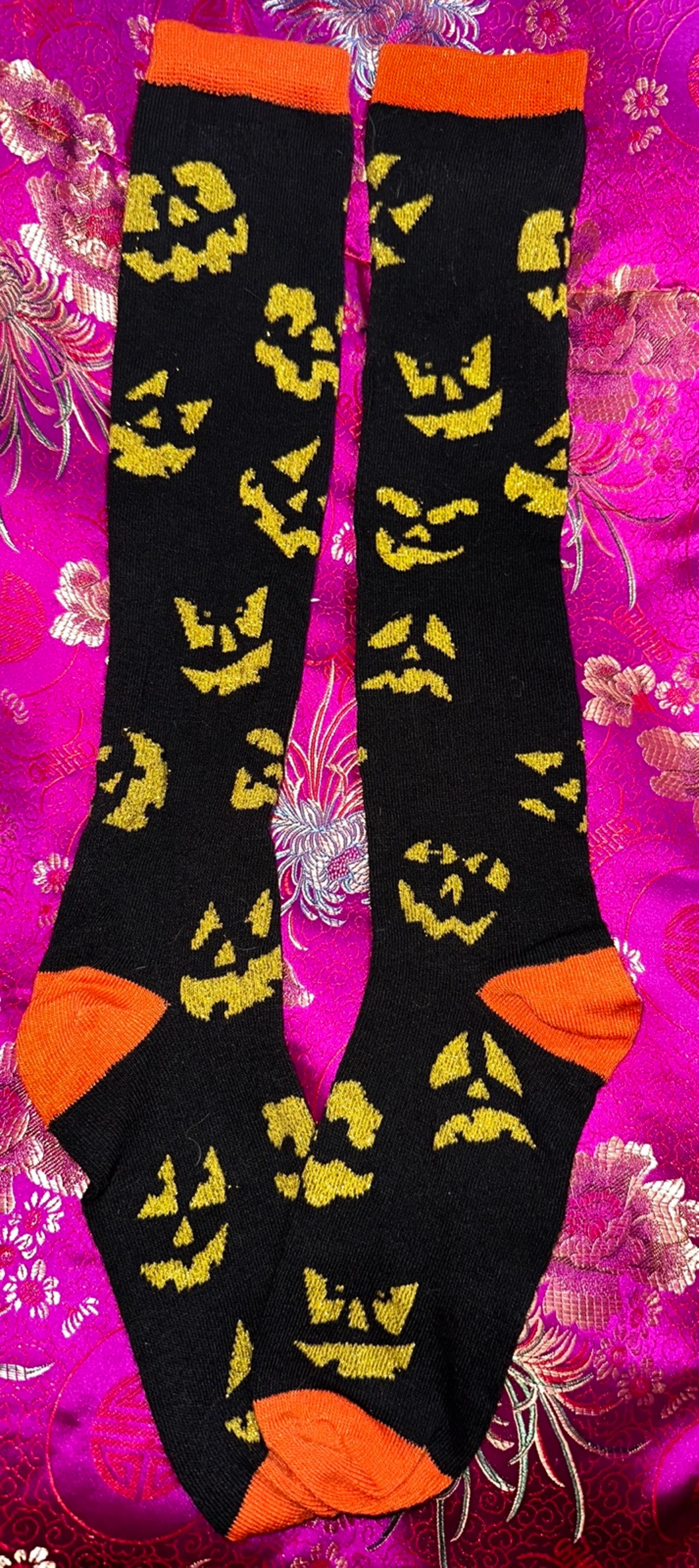 Sparkly Jack-o-Lantern Halloween Long Socks