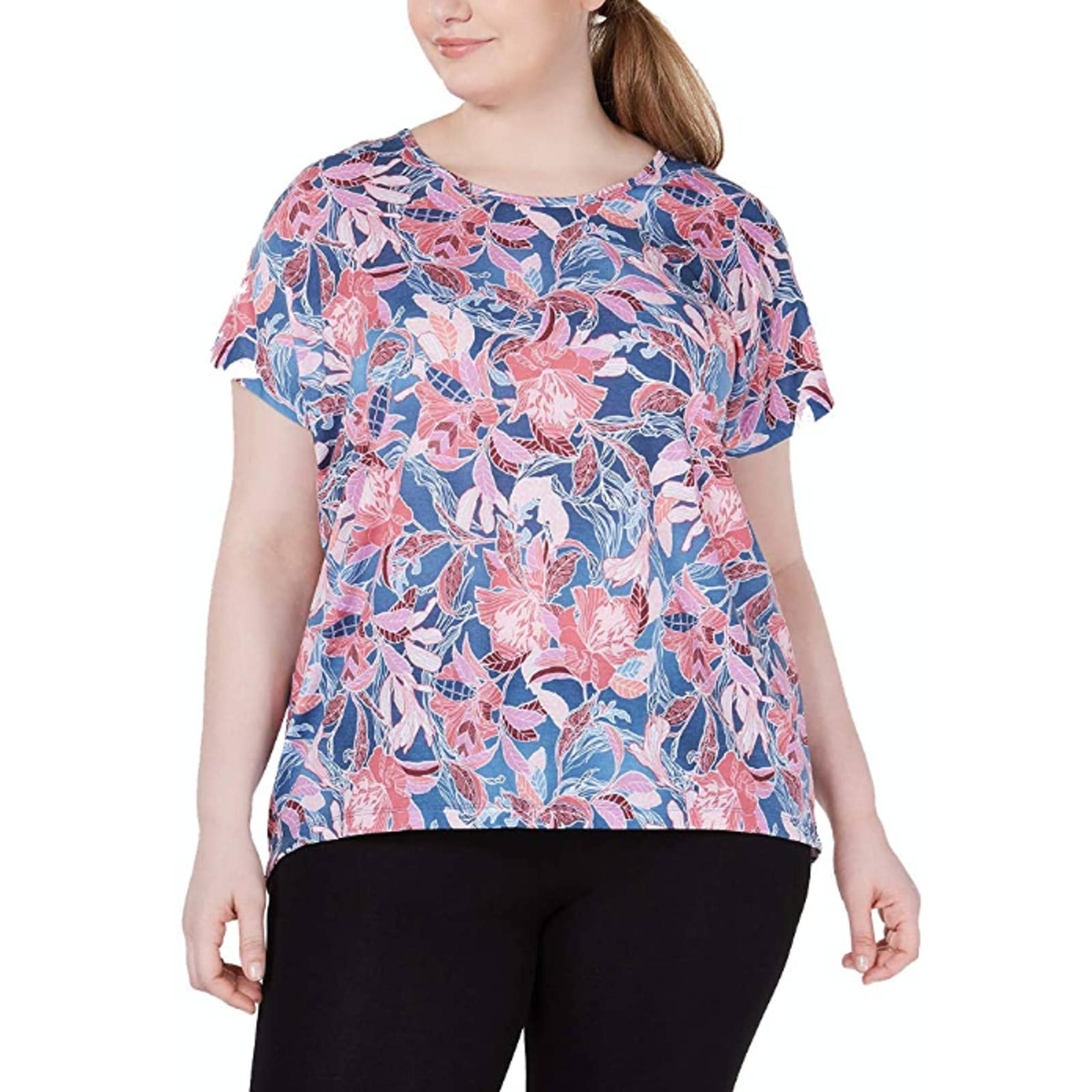 Ideology Women's Plus Short Sleeve Wallflower Print Keyhole-Back Top Size 2X NWT