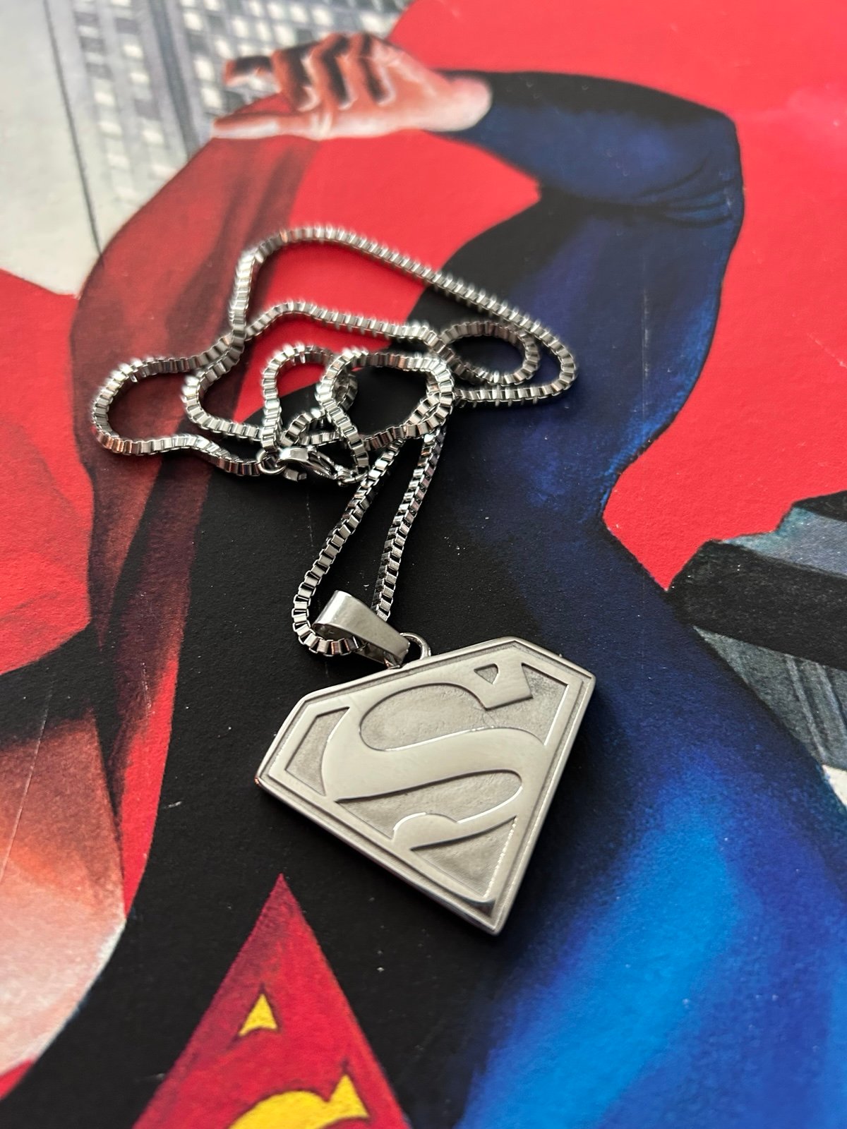 Superman surgical stainless steel pendant and chain dc studios 2024