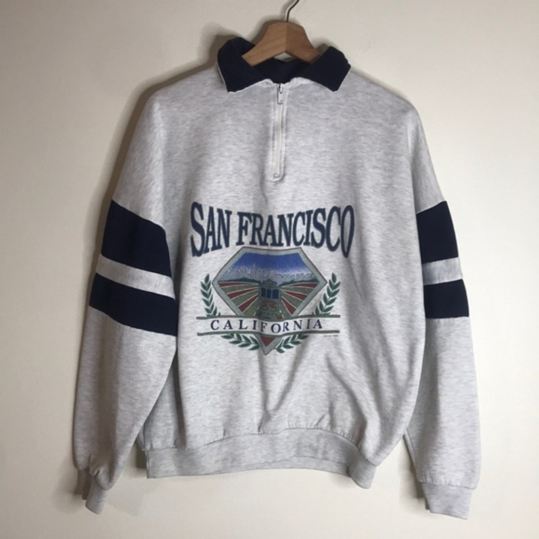 Vtg rare 80s San Francisco colorblock cotton halfzipper sweatshirt size XL