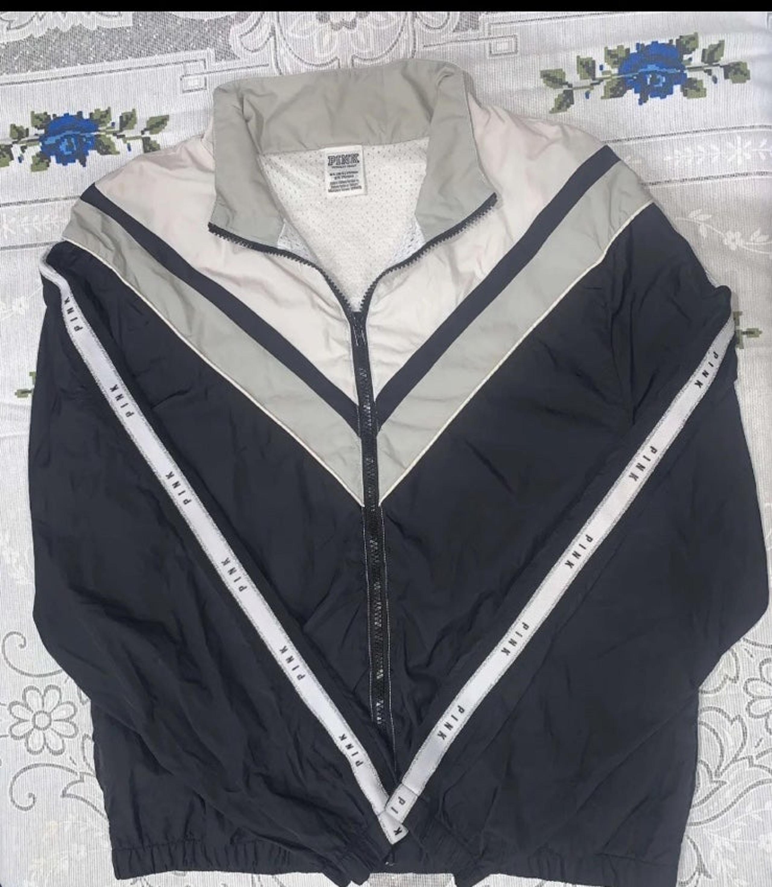PINK Womens Black White Full Zip Windbreaker Jacket - Size M