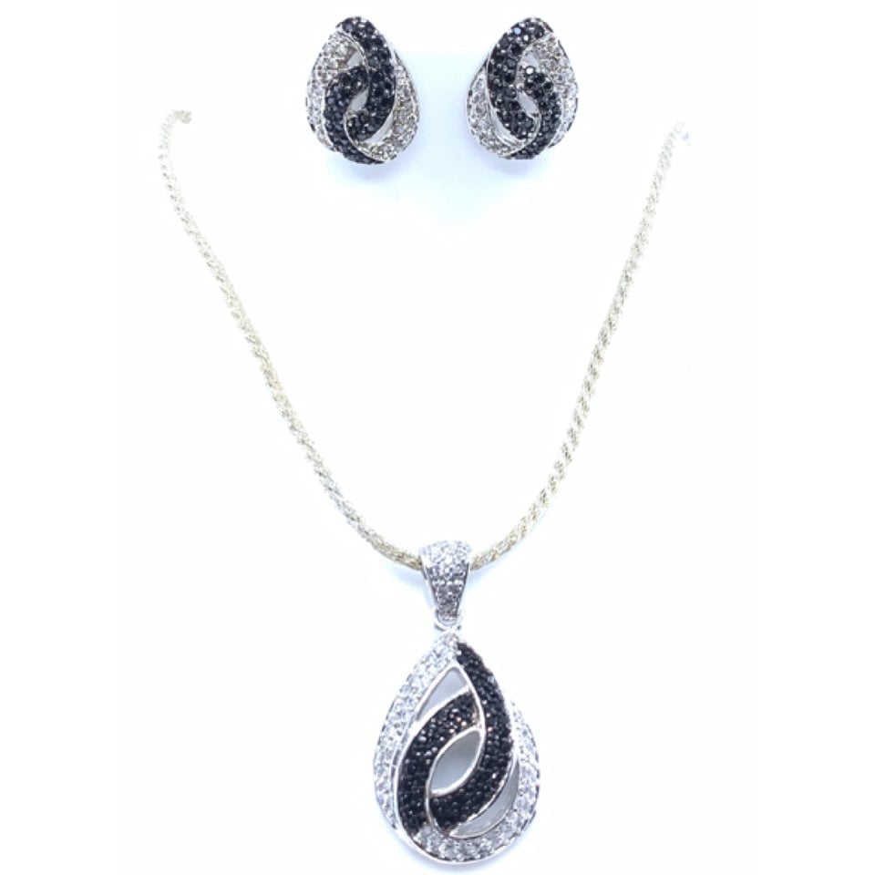 S.S. Pear Shaped Black & White CZ Set