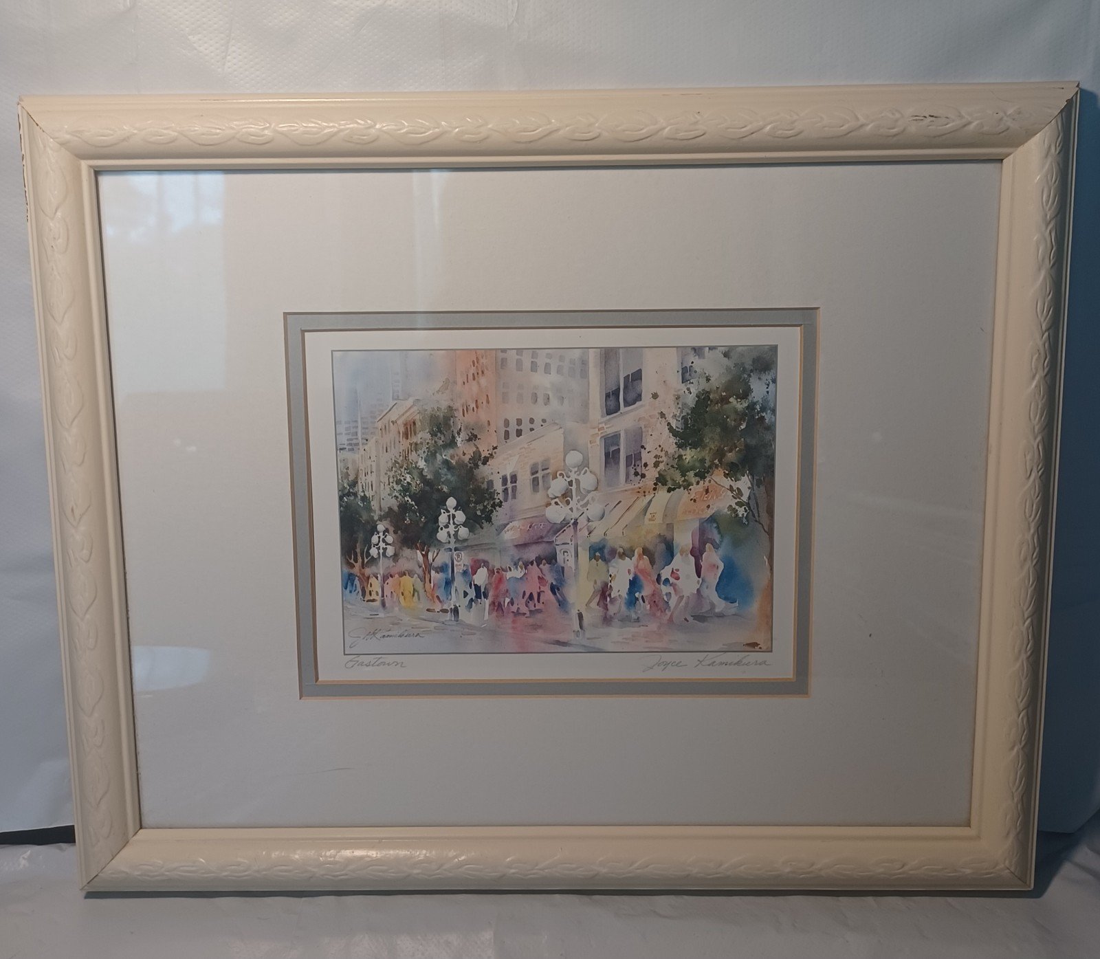 JOYCE KAMIKURA'S GASTOWN WATERCOLOR PRINT ARTIST SIGNED, MATTED, IN WOOD FRAME