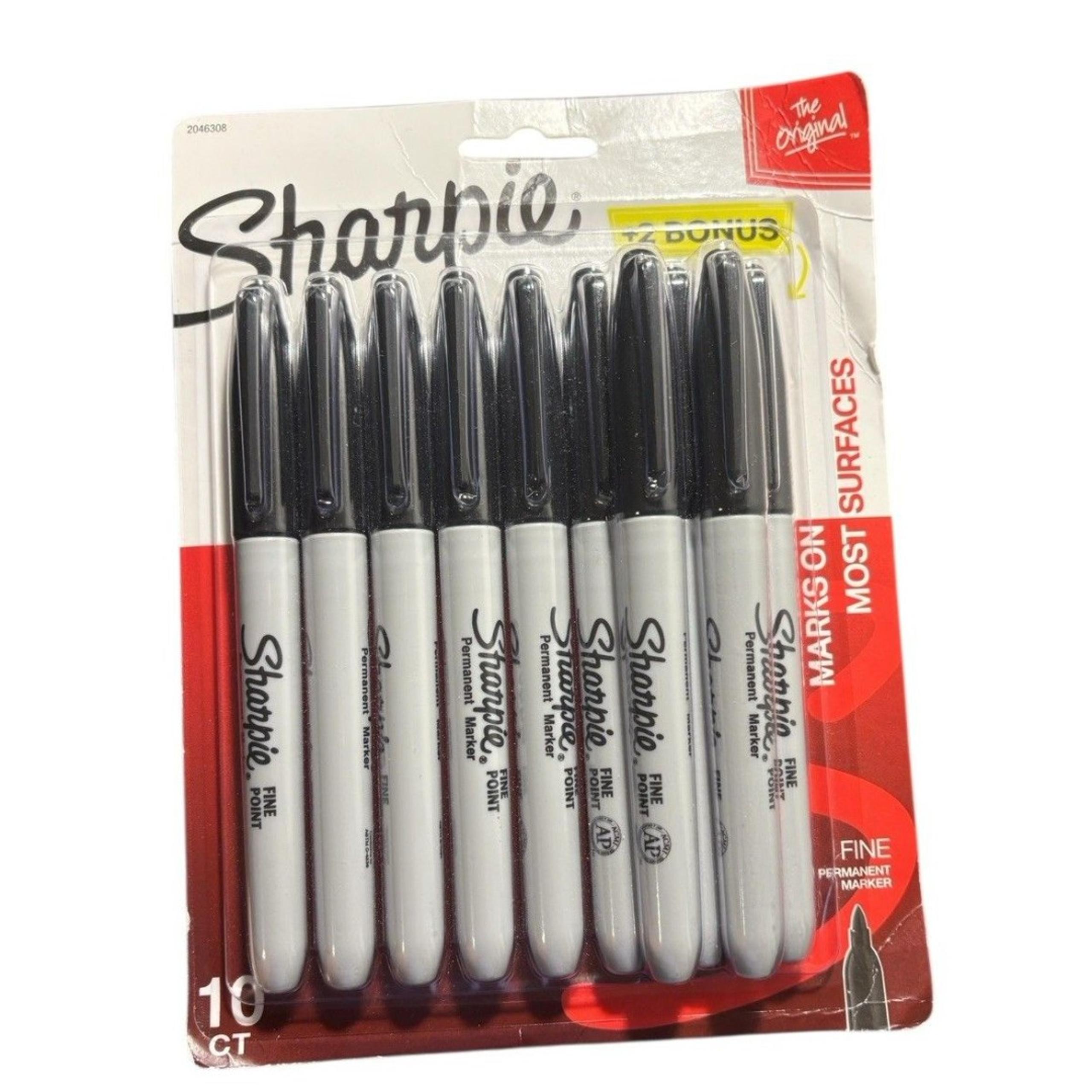 Sharpie Fine Point Permanent Markers Black 10 Count  Marks On Most Surfaces New!