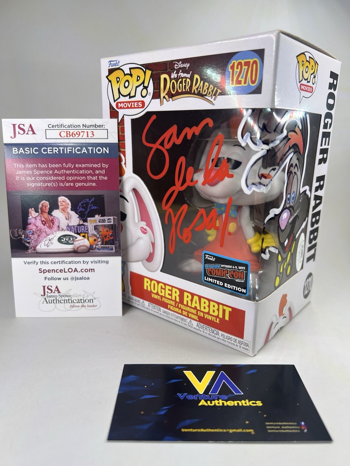 Sam De La Rosa Signed + Sketched Roger Rabbit NYCC Funko Pop w/ JSA COA
