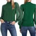 Cece NEW Dotted Mock Neck Sheer Sleeve Knit Green Sweater Small Holiday Colorful