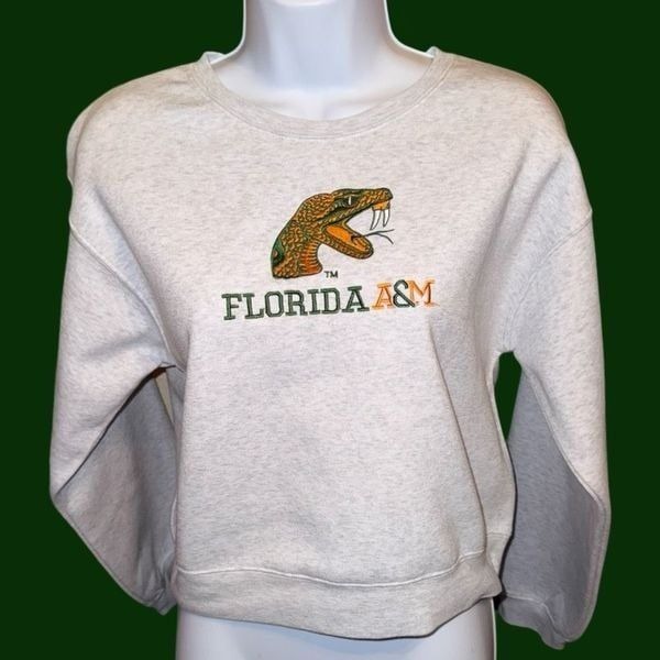 NWT Womens Zoozatz Gray Florida A&M Rattlers SPORT CROP CREW Sweatshirt Size M