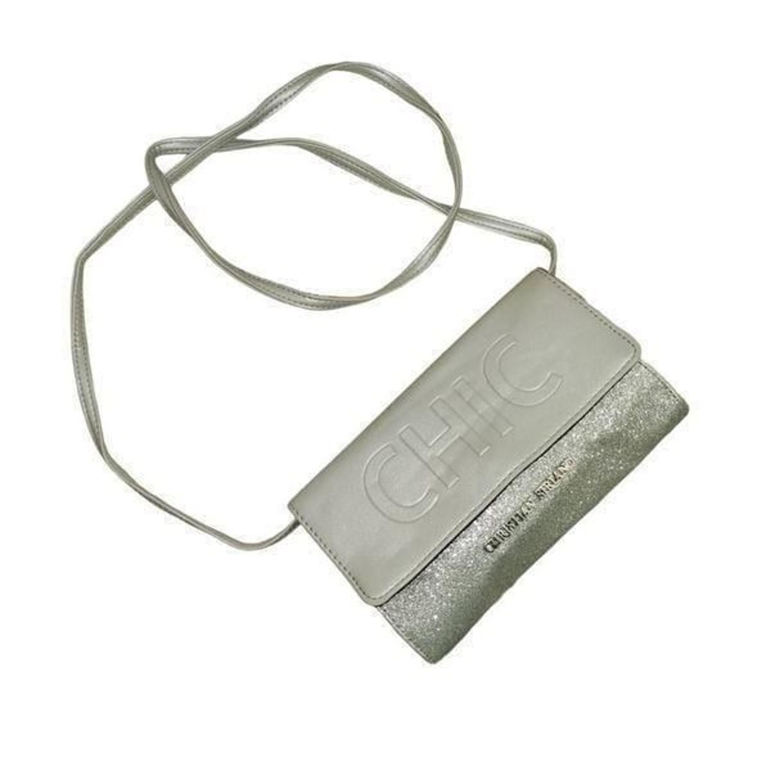 Christian Siriano Chic Silver Glitter Small Crossbody Handbag Clutch Purse