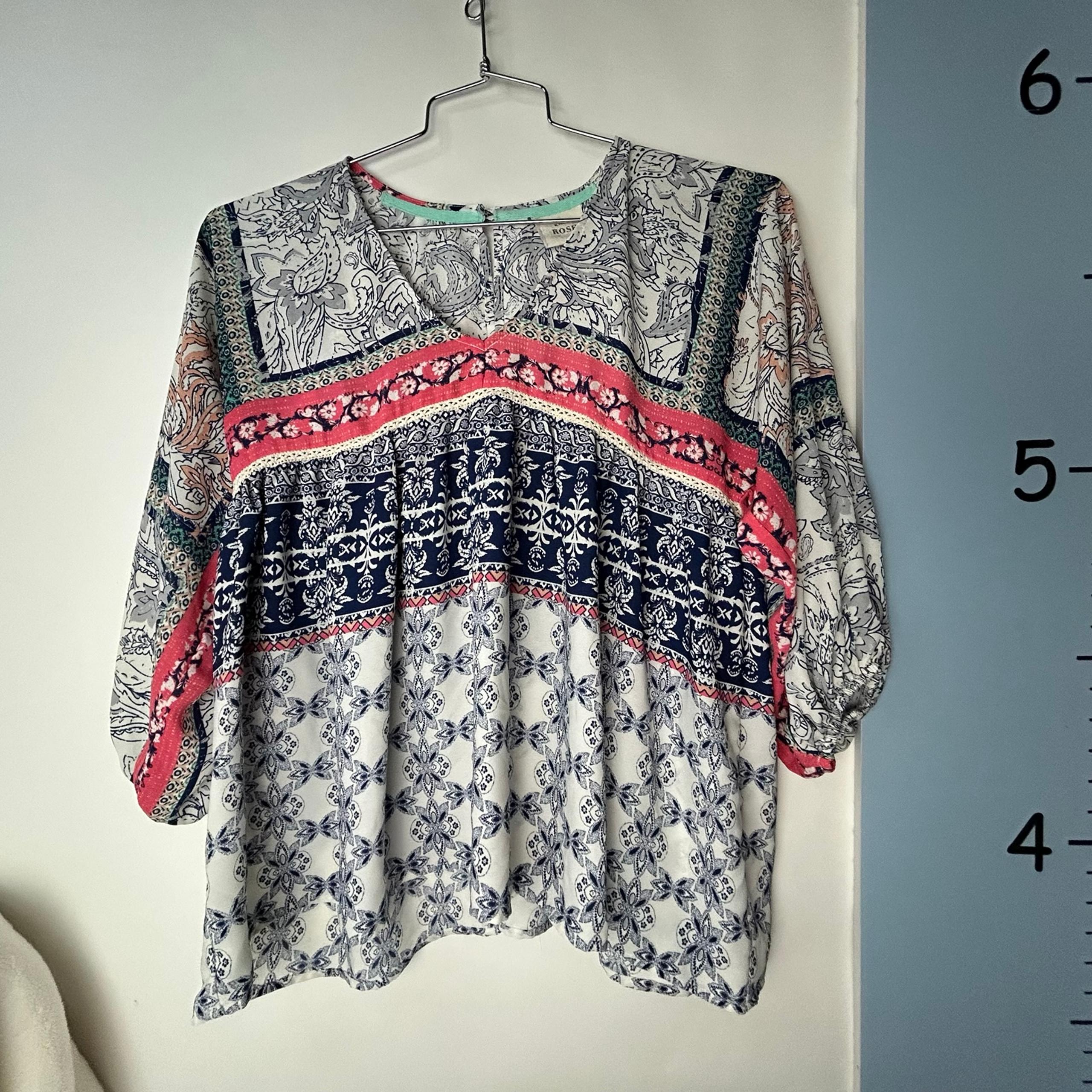 Knox Rose Blue White Pink Paisley Blouse Women's Small