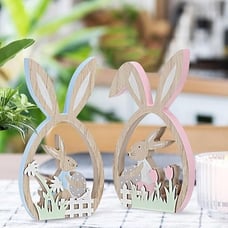2Pcs Easter Decorations for the Home Farmhouse Rustic Wooden Bunny with Egg East