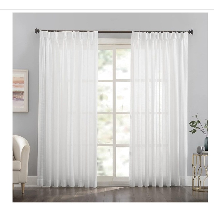 NEW Sheer White Double Pleat Window Curtain Panels / 52 W x 120 L / Set of 2