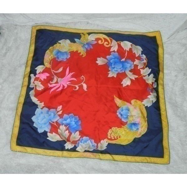 LEONARD PARIS SCARF SILK BIG FLORAL RED BLUE PINK MADE ITALY 34 x 34