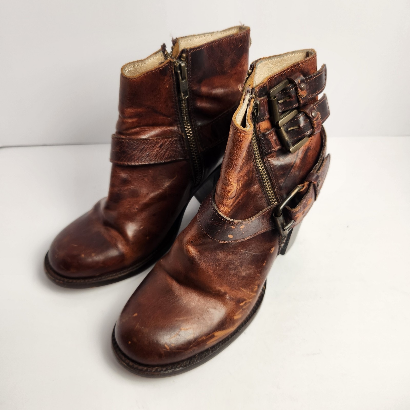 Free Bird By Steven Bolo Distressed Leather Ankle Boots Brown Size 8