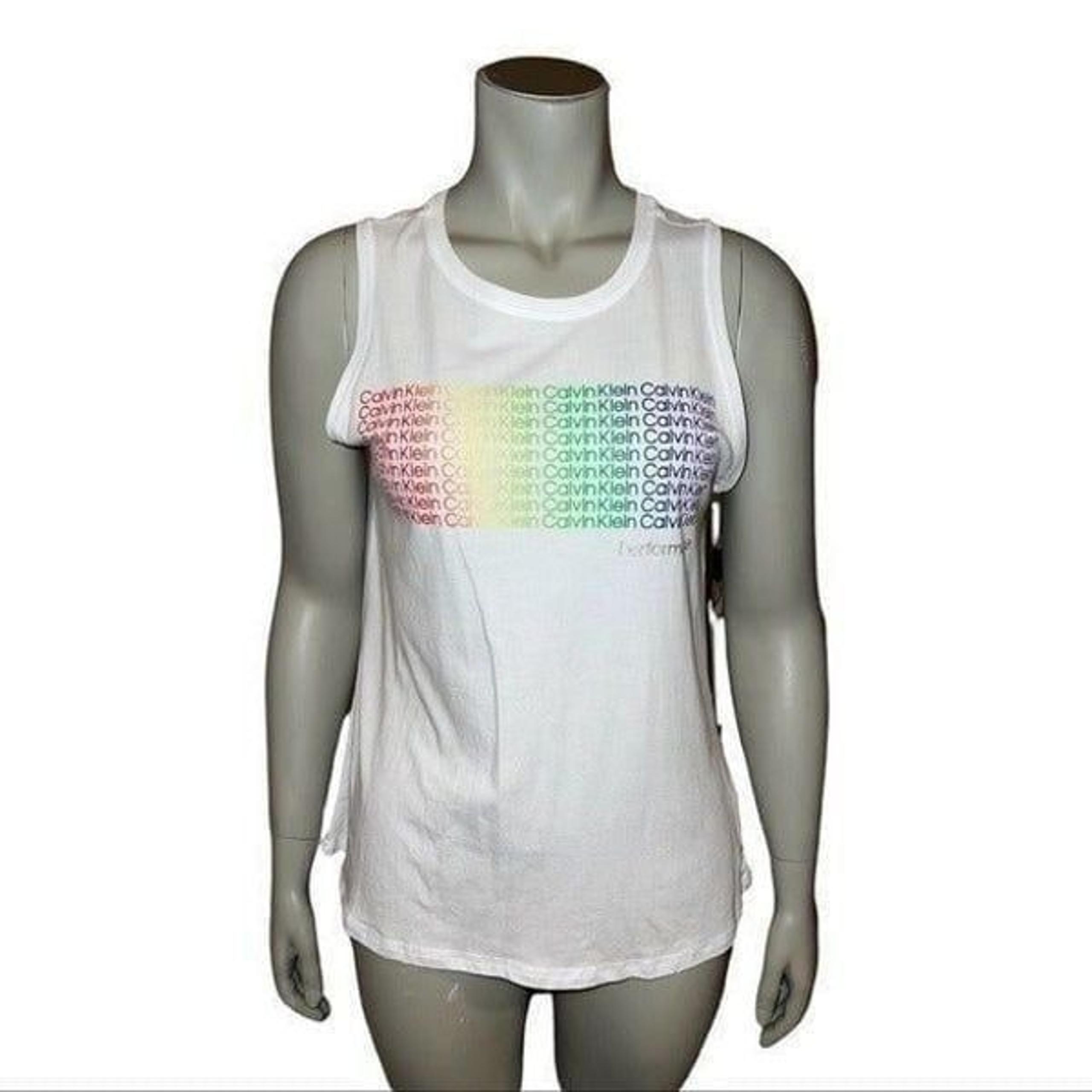 Calvin Klein Performance Women's White Rainbow Mini Logo Tank Top Small NWT