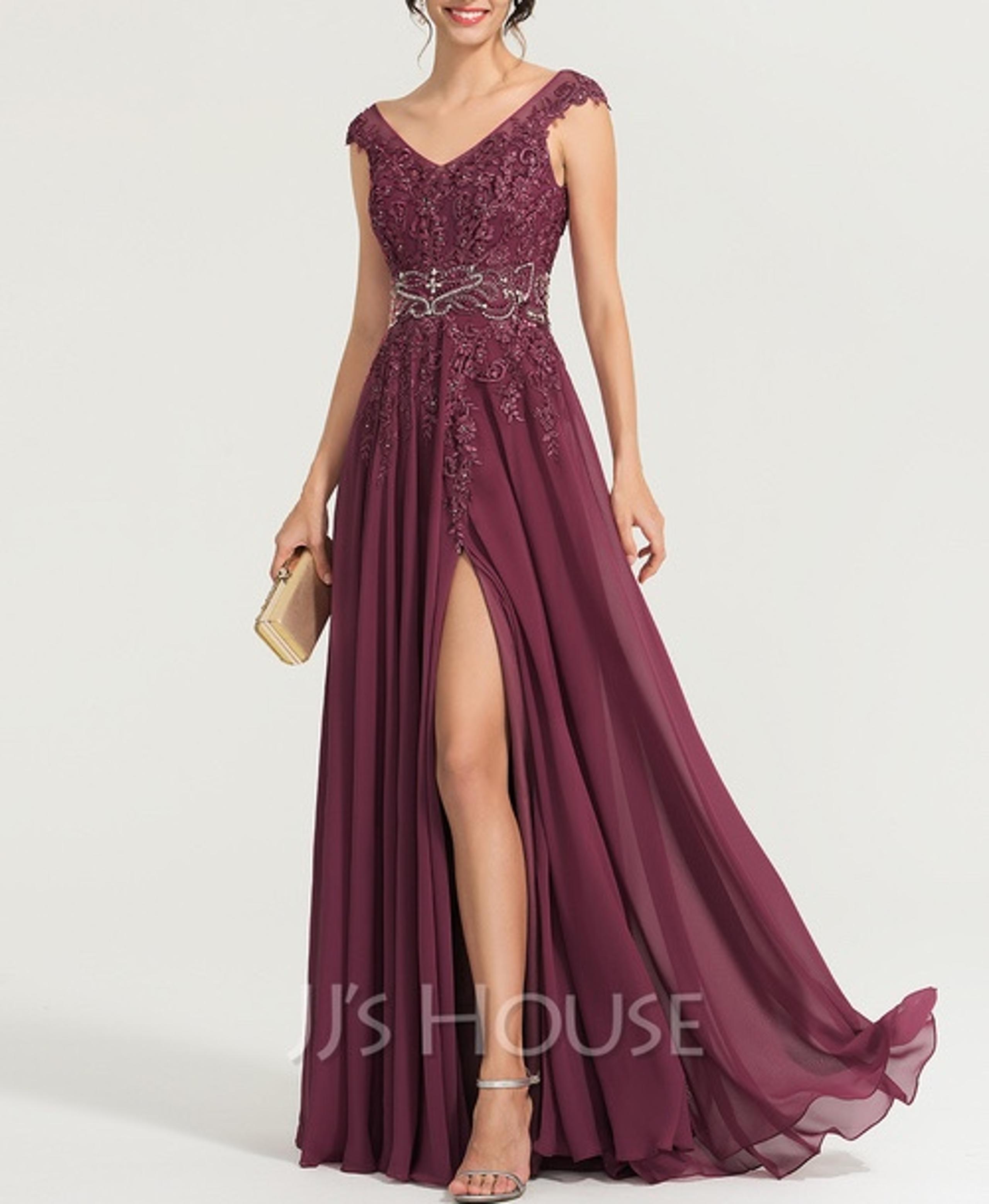 A-Line/Princess V-neck Floor-Length Chiffon Evening Dress