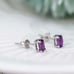 Genuine Oval Amethyst (February) Gemstone 14K White Gold Stud Earrings, NWT