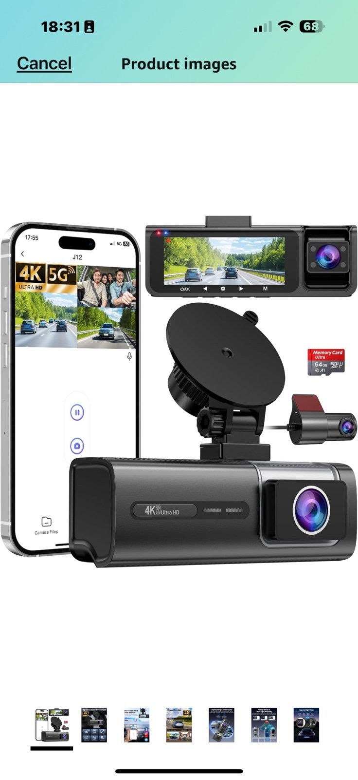 Camera 3 Channel 5G WiFi Dash Cam, 4K+1080P+1080P Dash Cam Front and Rear Inside
