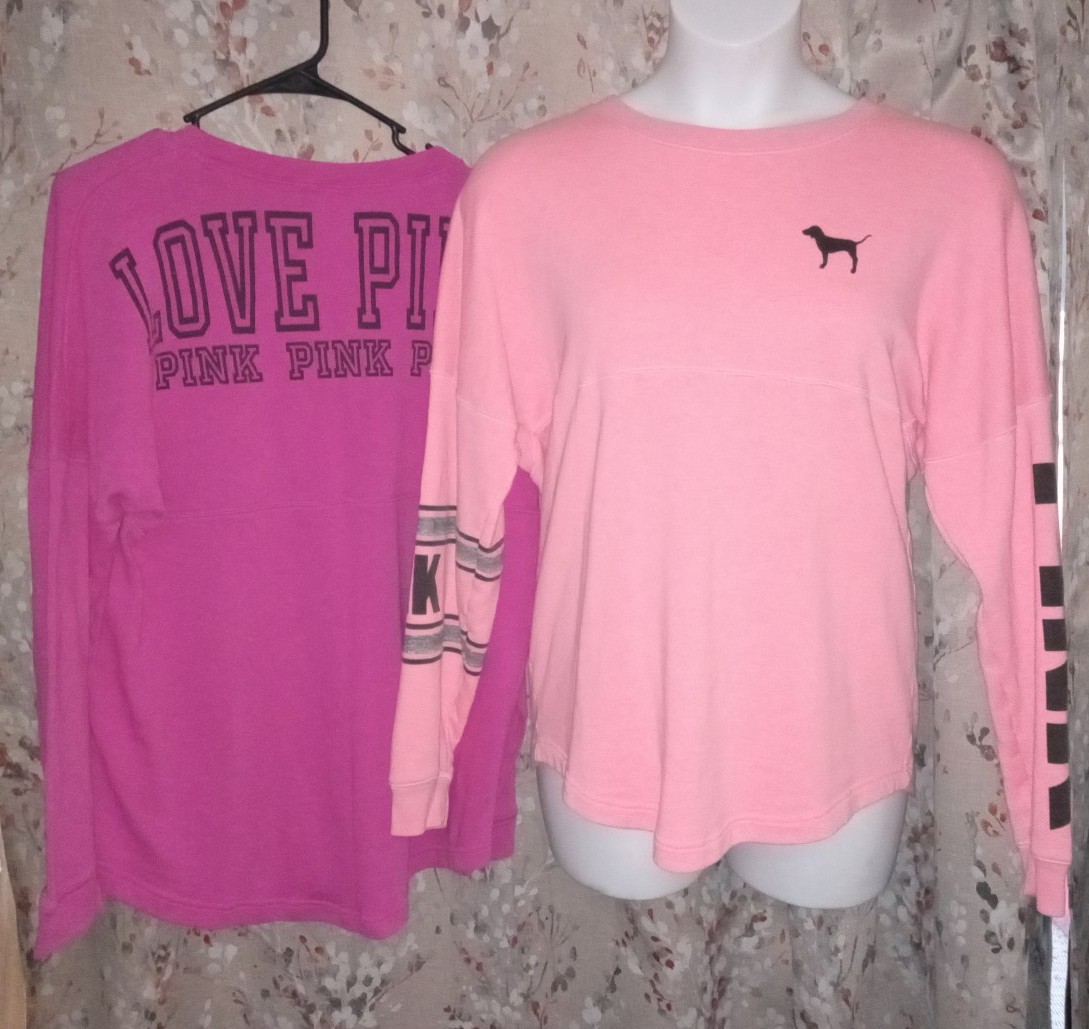 Two PINK Victoria's Secret Varsity Style Sweatshirts Vintage Limited Edition