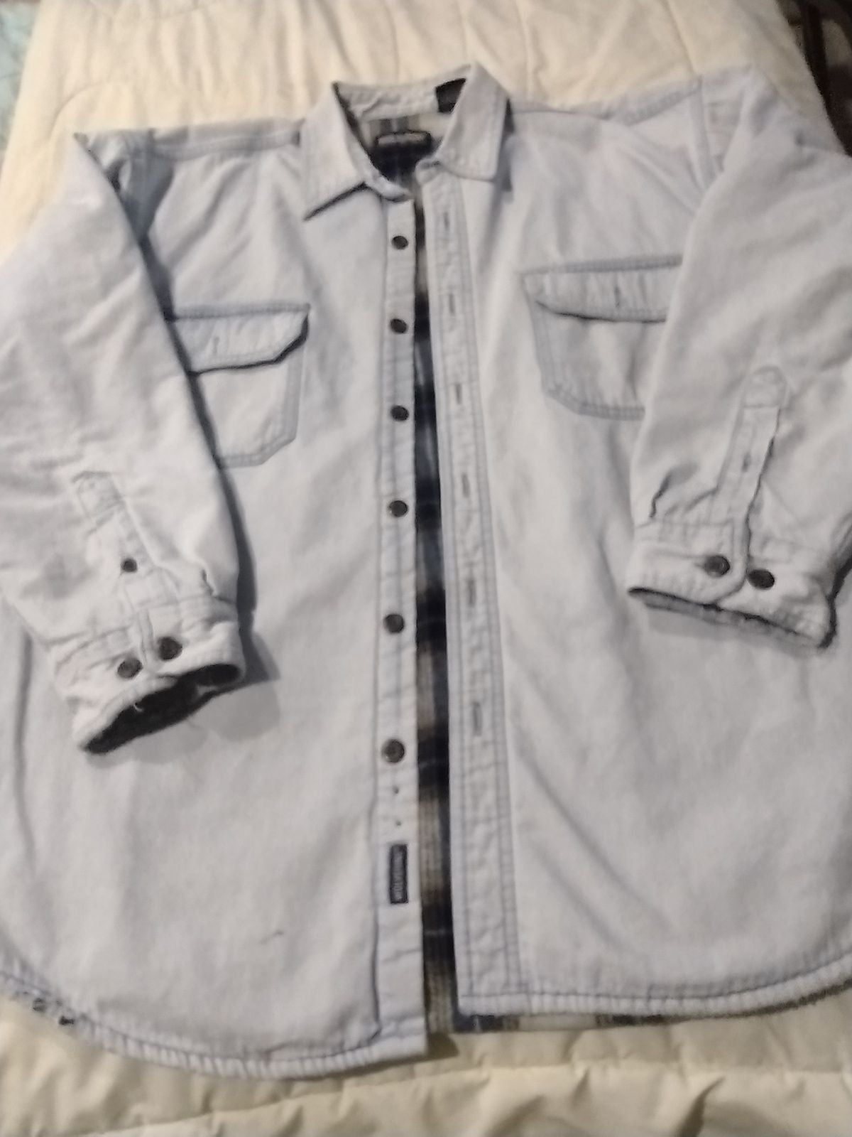 WOLVERINE LIGHT WASHED DENIM LINED FLANNEL JACKET SZ L