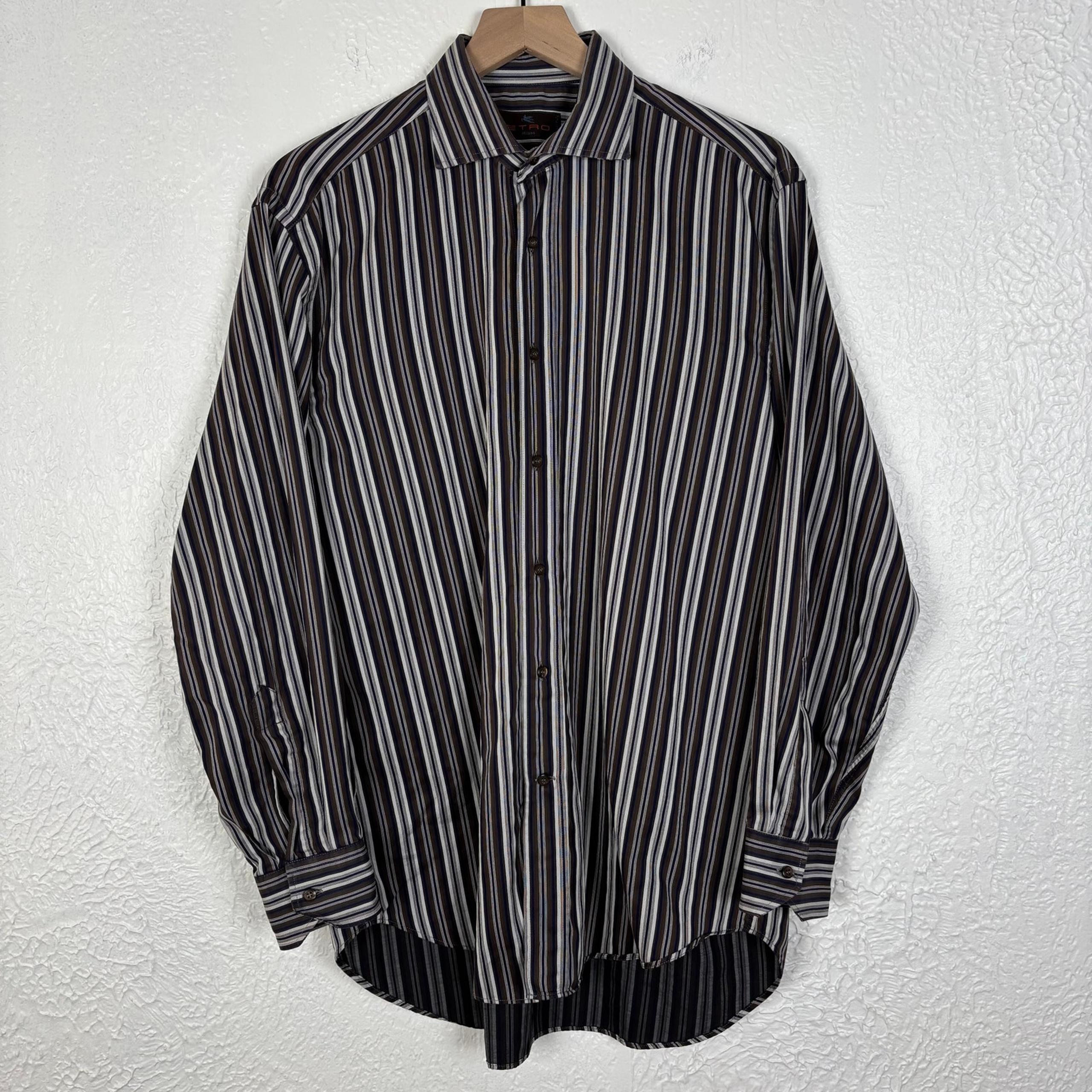 Milano Men's Brown Stripe Long Sleeve Button Down Dress Shirt Size 41 - Etro