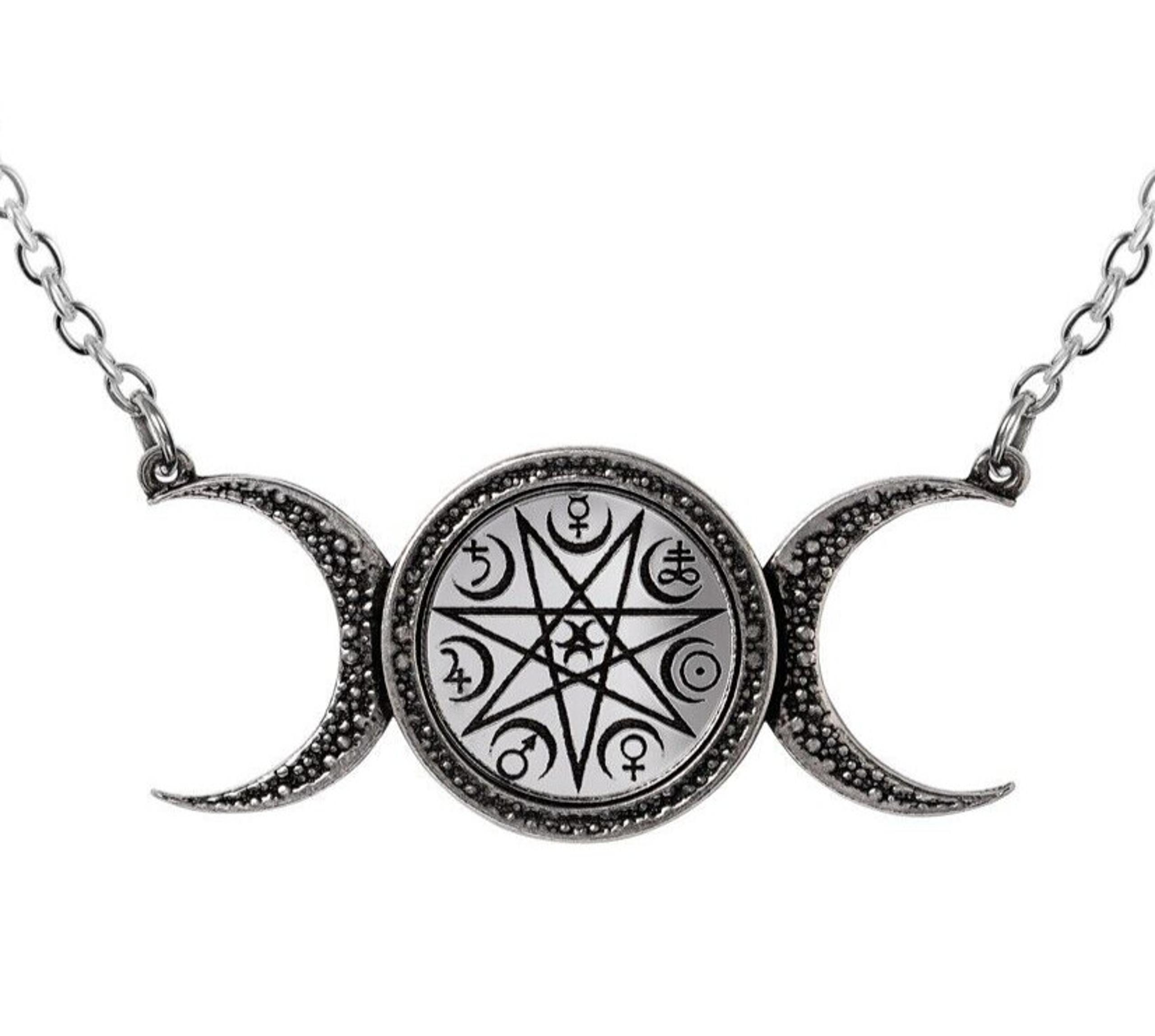 Alchemy Gothic The Magical Phase Necklace Astrology Symbols Moon Mirror P954 NWT