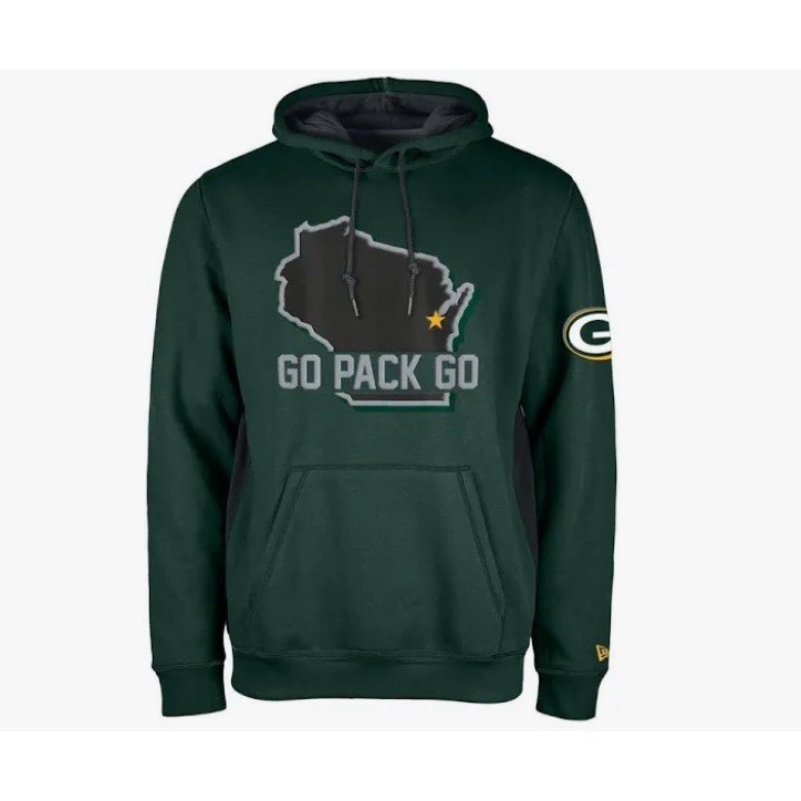 NEW ERA GREEN BAY PACKERS MEN'S MEDIUM GREEN ARCH NAME NFL LONG SLEEVE HOODIE