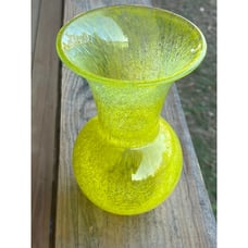 Beautiful Yellow Crackle Glass Flower Vase. Handmade in Hungary. Berry Cyrstal