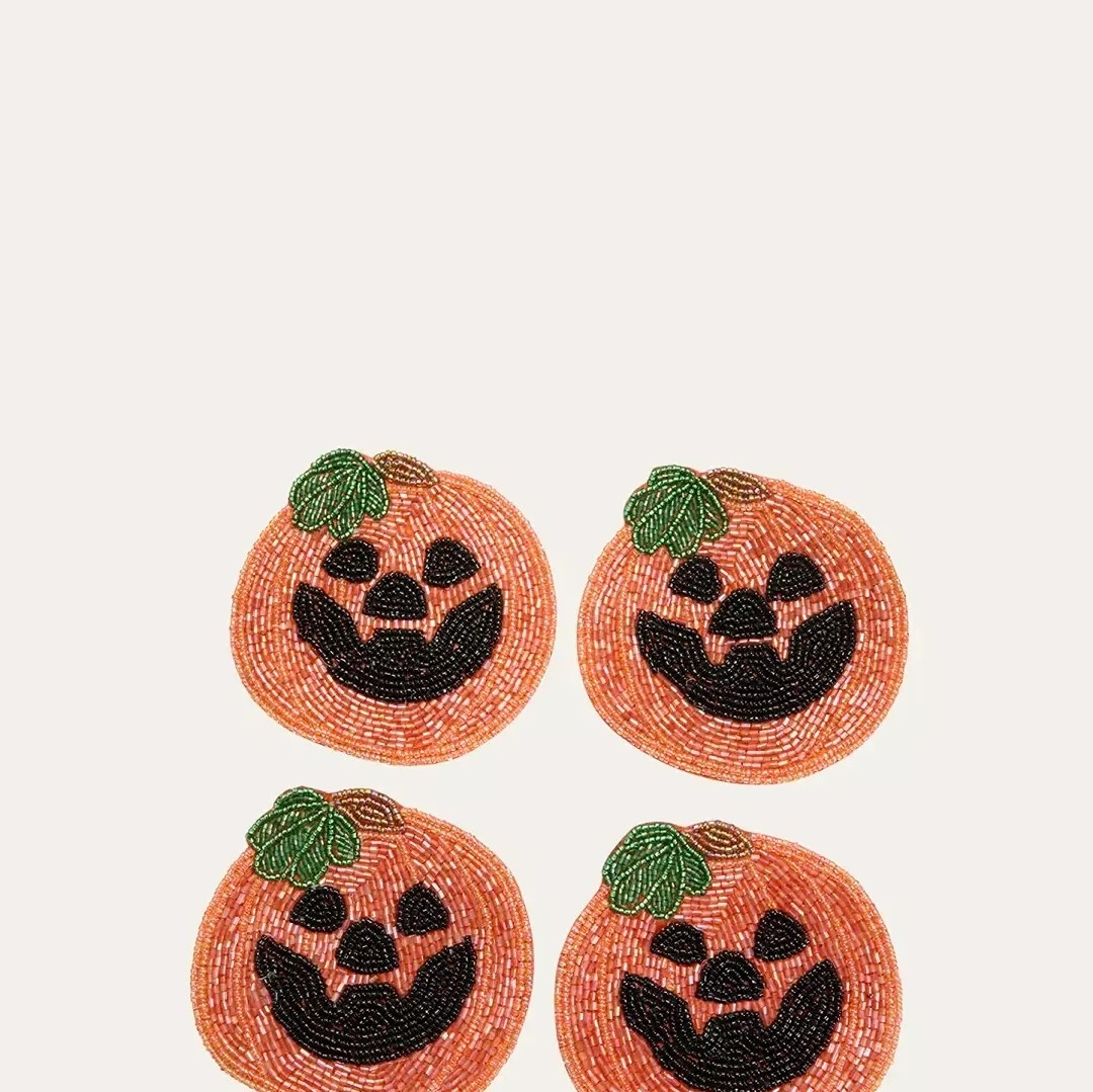 Sudha Pennathur Halloween Pumpkin Beaded Coasters, 4-Piece Set