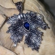 London Blue Topaz gem Autumn Leaf pendant