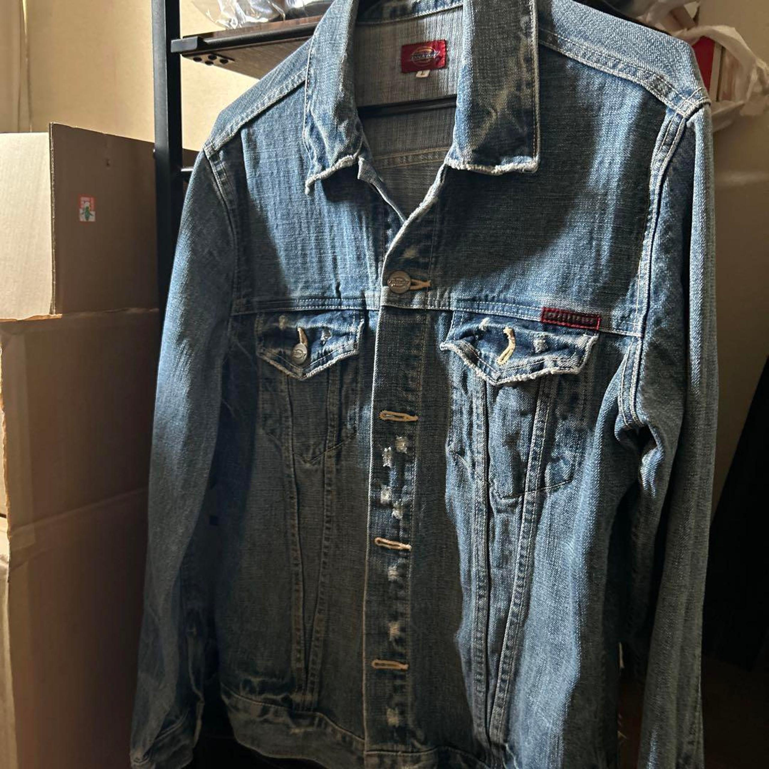 Dickies Denim Jacket, Distressed, 2 Pockets, L