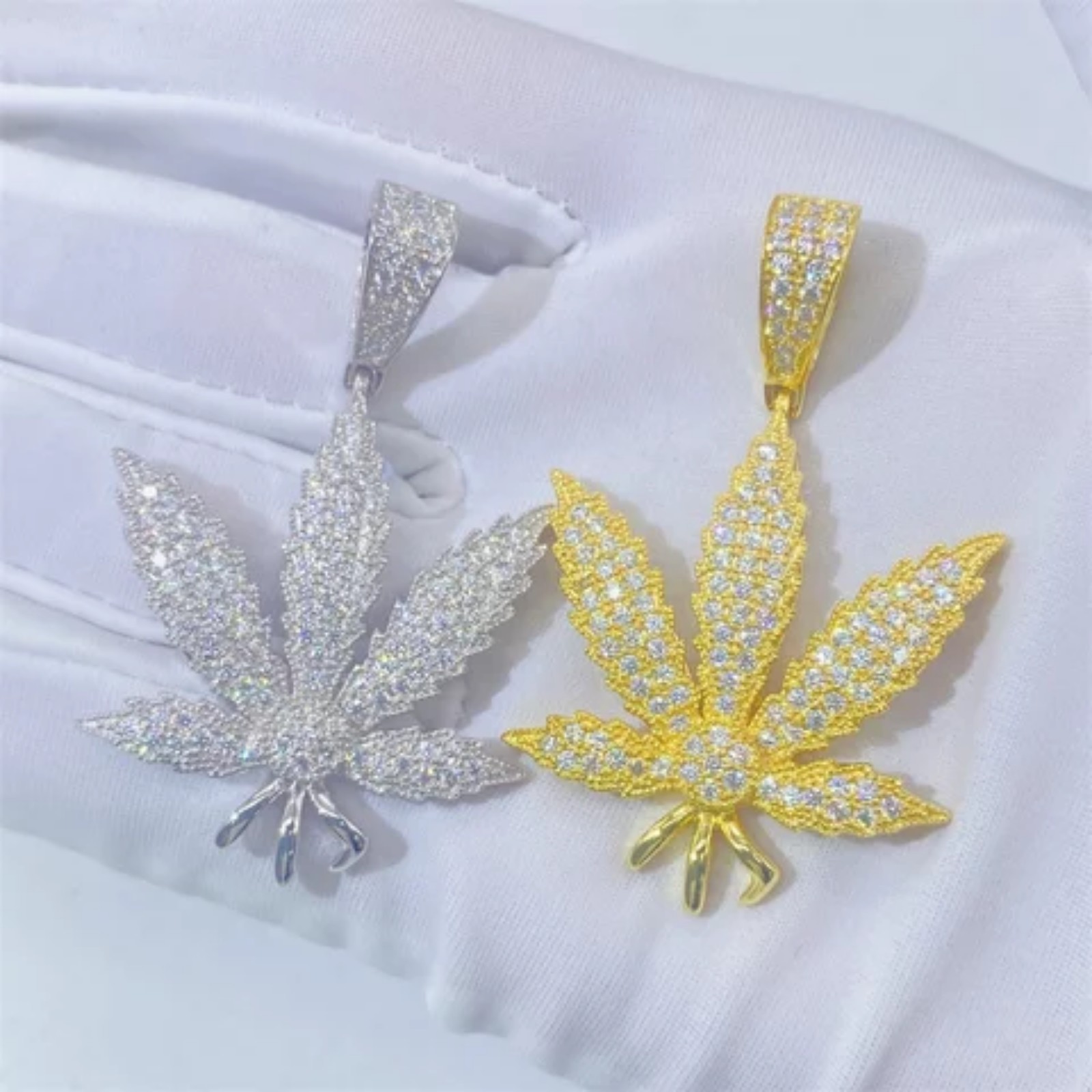 .925 Sterling Silver 420 Leaf Moissanite Diamond Pendant
