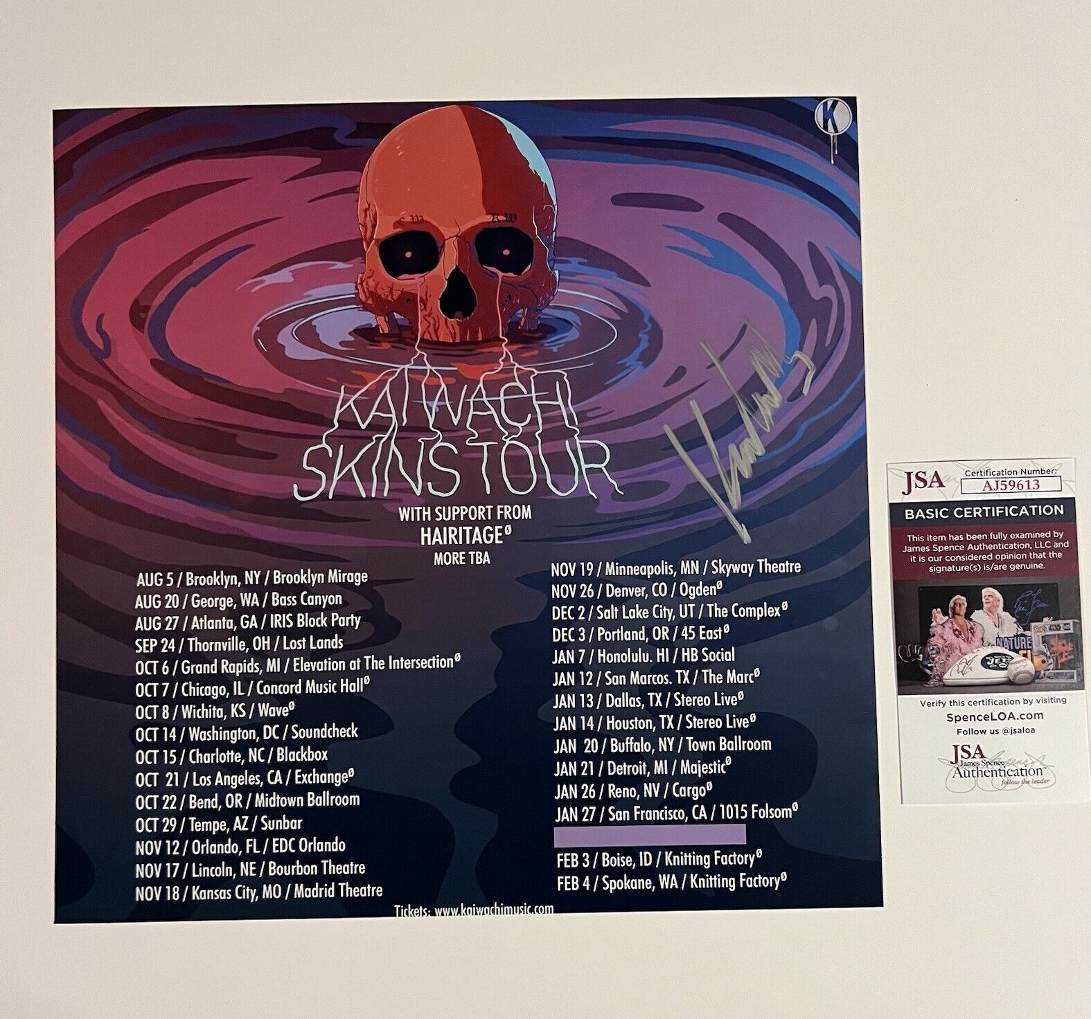 KAI WACHI SIGNED SKINS TOUR 12x12 PHOTO EDM DJ PRODUCER JSA COA
