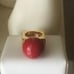 Trina Turk 18k Gold Plated Red Ball Square Ring Size 6